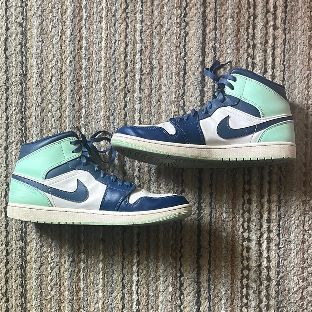 Nike Blue and Mint 1Mid Sneakers